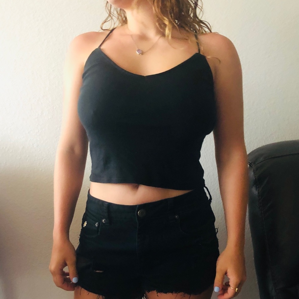 Black tank top with spaghetti straps